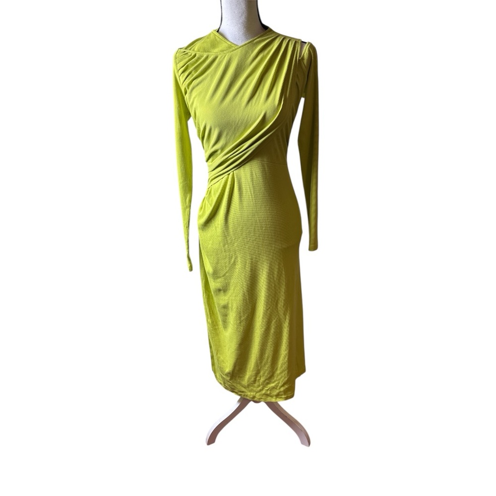 Women's Sexy Faux Wrap Rouge Long Sleeve BodyCon Neon Green Sweater Dress Sz S